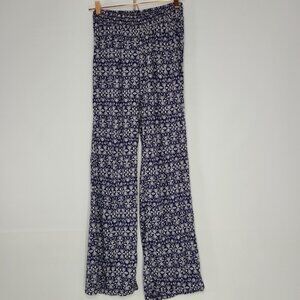 Decree Pants Pull-On Straight Leg Blue White Summer Boho Flowy Size Small